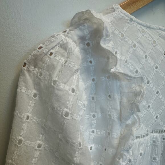 Anthropologie Sz 8 Thames White Eyelet Ruffle Peasant Dress Boho Cottage Prairie - Picture 9 of 13